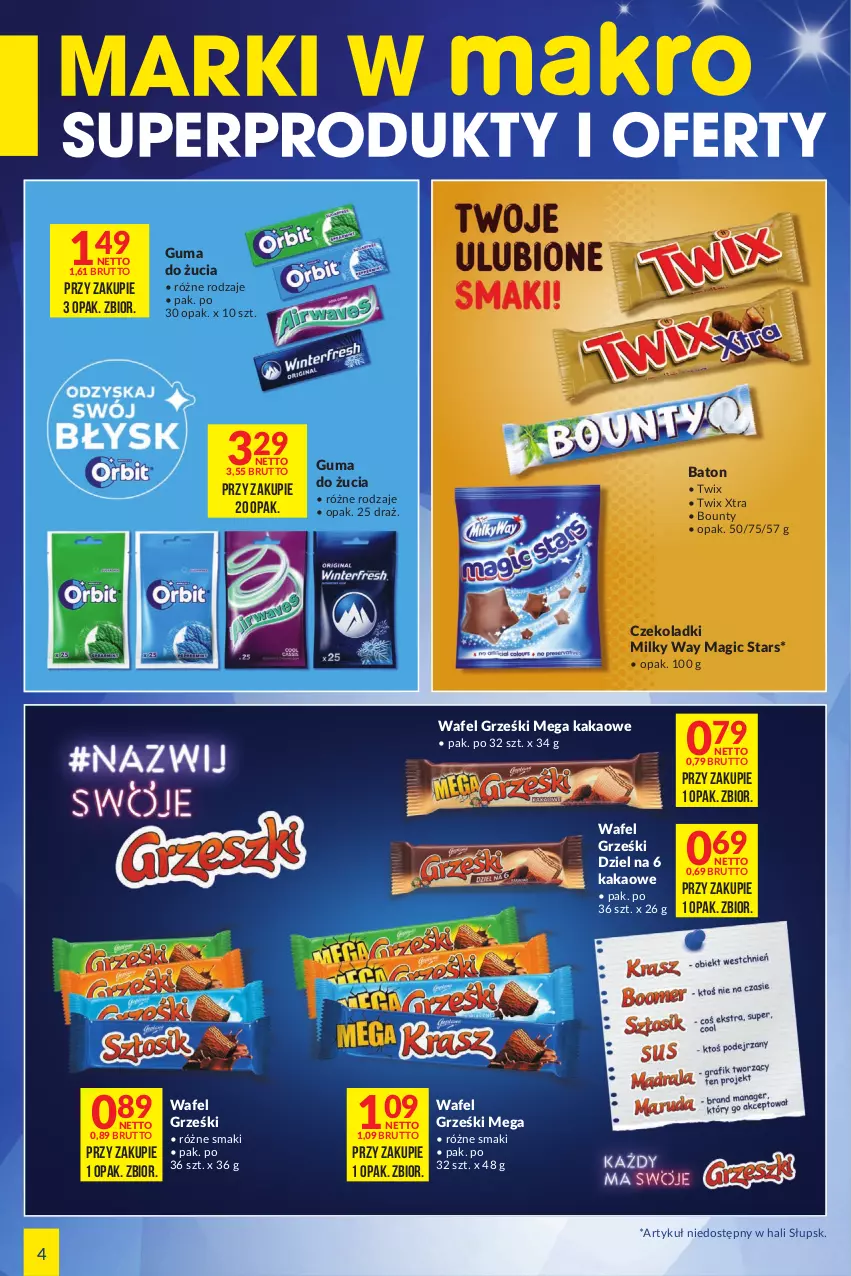 Gazetka promocyjna Makro - [Oferta specjalna] Marki w MAKRO - ważna 19.08 do 05.09.2022 - strona 4 - produkty: Baton, Bounty, Grześki, Guma do żucia, Kakao, Milky Way, Twix