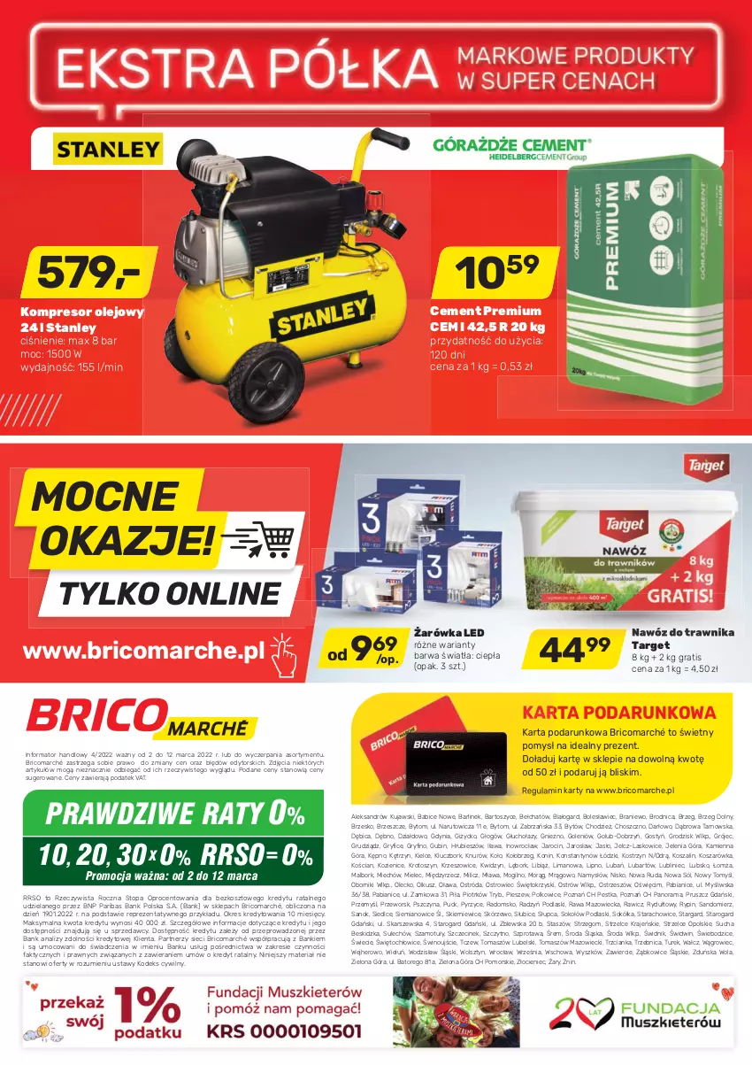 Gazetka promocyjna Bricomarche - Gazetka - ważna 02.03 do 12.03.2022 - strona 12 - produkty: BIC, Cement, Fa, Gra, Gry, Kompresor, Kompresor olejowy, Kosz, Kujawski, Namysłów, Nawóz, Olej, Podlaski, Rama, Sok, Sokół, Sokołów, Sól, Sprzedawcy, Szal, Szprot, Top, Wino