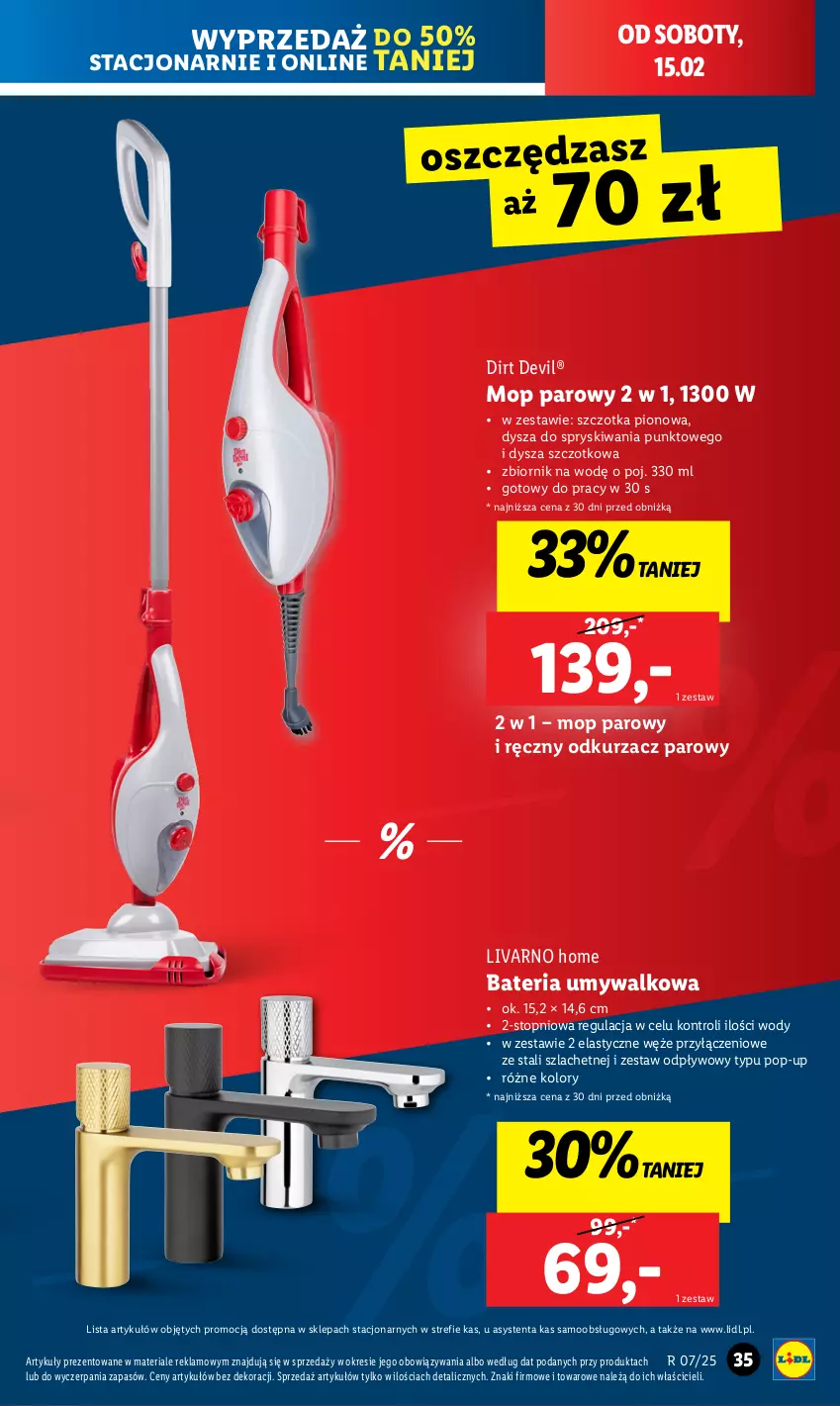 Gazetka promocyjna Lidl - GAZETKA - ważna 10.02 do 15.02.2025 - strona 41 - produkty: Bateria, Bateria umywalkowa, Ivar, Mop, Mop parowy, Odkurzacz, Szczotka, Top