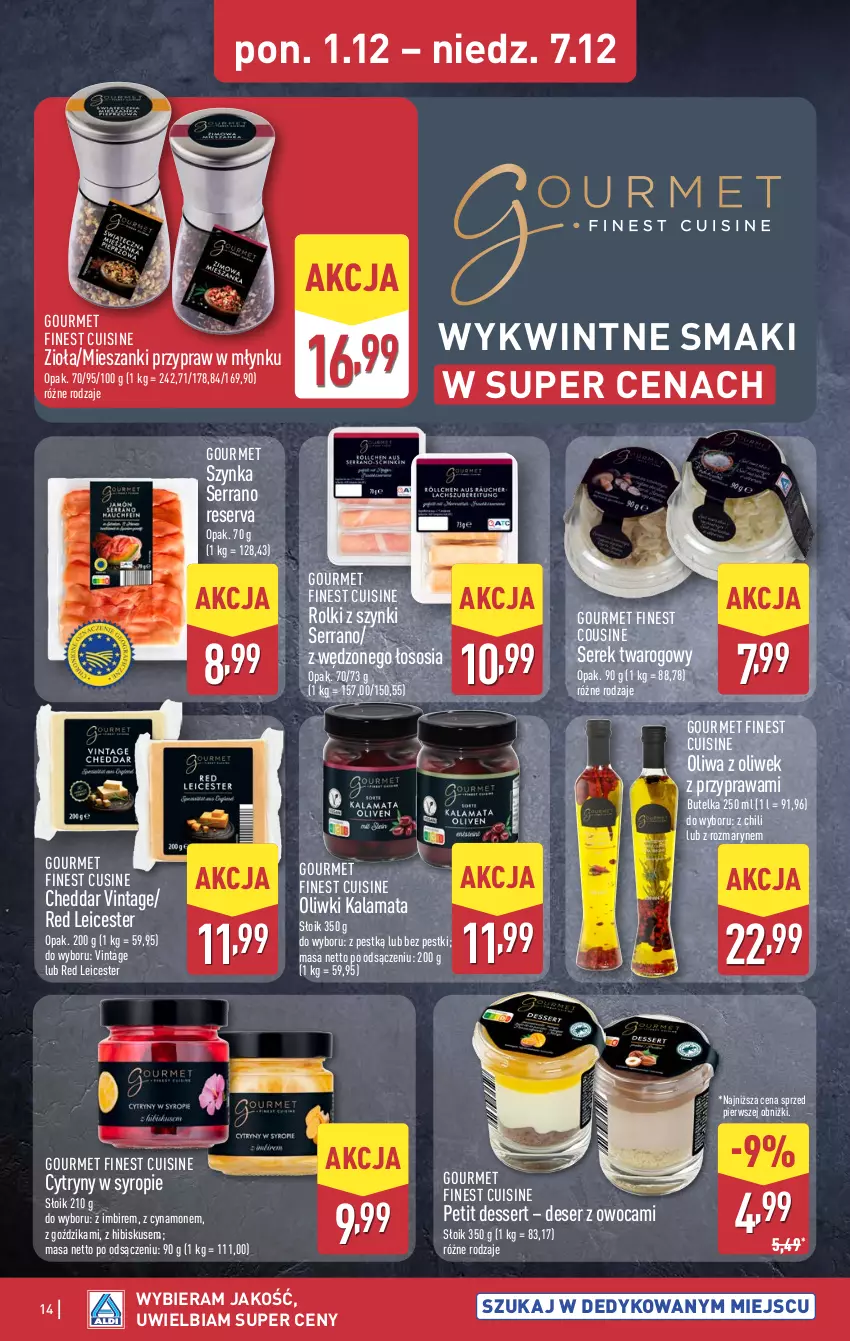 Gazetka promocyjna Aldi - Pełna oferta - ważna 01.12 do 07.12.2025 - strona 14 - produkty: Cheddar, Cytryny, Deser, Hibiskus, Imbir, Oliwa z oliwek, Oliwki, Petit dessert, Rolki, Ser, Serek, Serek twarogowy, Sos, Syrop, Szynka