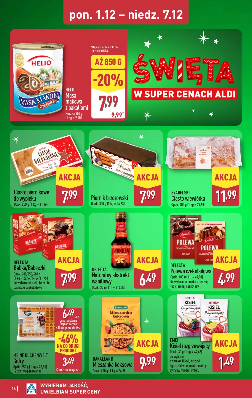 Gazetka promocyjna Aldi - Pełna oferta - ważna 01.12 do 07.12.2025 - strona 16 - produkty: Babeczki, Babka, Bakalland, Brownie, Cytryny, Delecta, Gofry, Gruszki, Helio, Imbir, Kisiel, Maliny, Piernik, Polewa czekoladowa