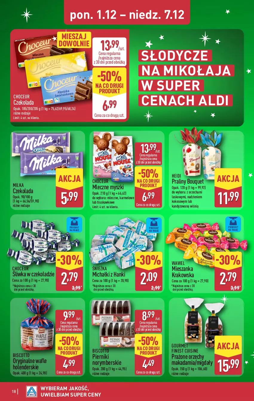 Gazetka promocyjna Aldi - Pełna oferta - ważna 01.12 do 07.12.2025 - strona 18 - produkty: Czekolada, Gin, Kokos, Michałki, Migdały, Milka, Mysz, Piernik, Praliny, Wafle, Wawel