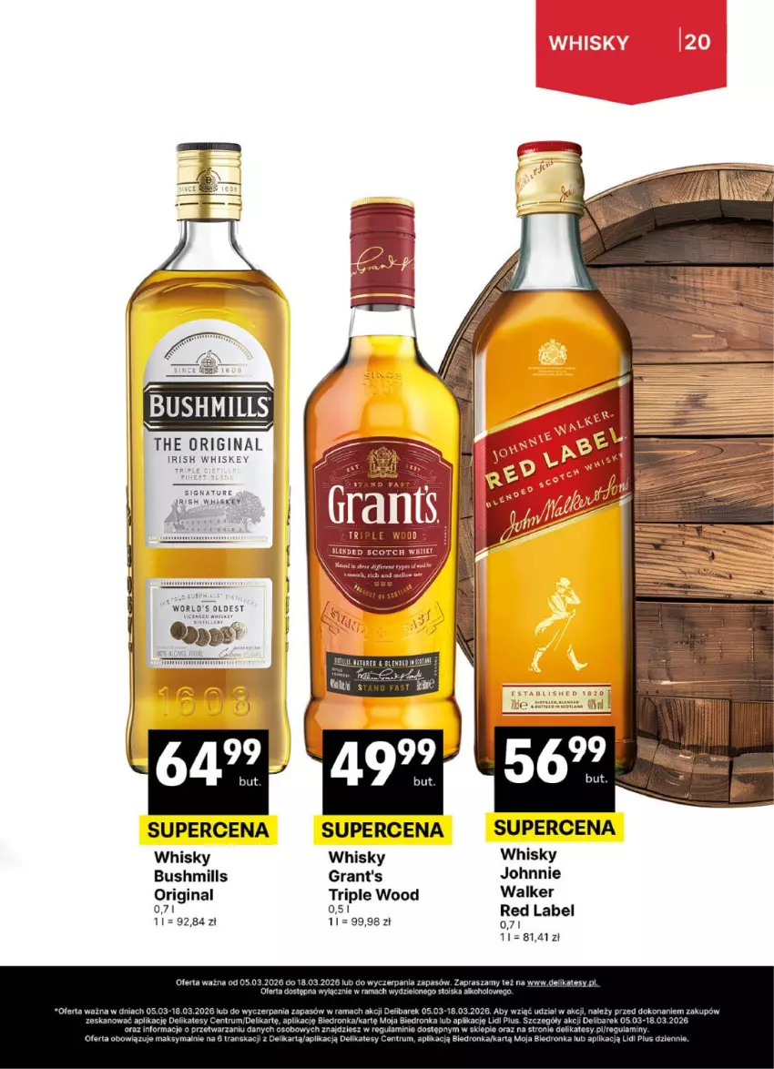 Gazetka promocyjna Delikatesy Centrum - Delibarek DC10-DC11 - ważna 05.03 do 18.03.2026 - strona 20 - produkty: Bushmills, Dron, Gin, Gra, Grant's, Rama, Rum, Tran, Whiskey, Whisky
