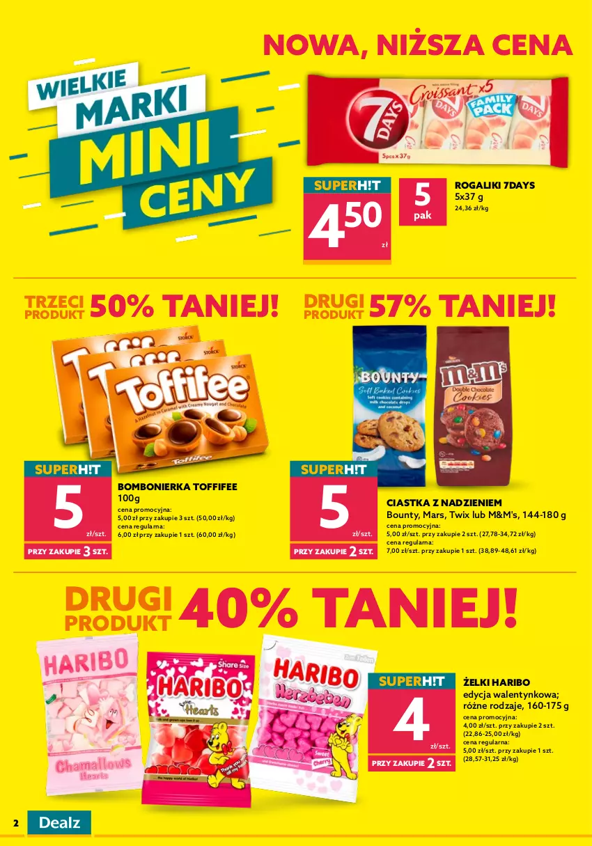 Gazetka promocyjna Dealz - NOWA GAZETKAMega Marki Mini Ceny - ważna 15.02 do 22.02.2022 - strona 2 - produkty: Baton, Bounty, Ciastka, Haribo, Kinder, Kit Kat, Mars, Rogal, Ser, Toffifee, Tonik, Twix