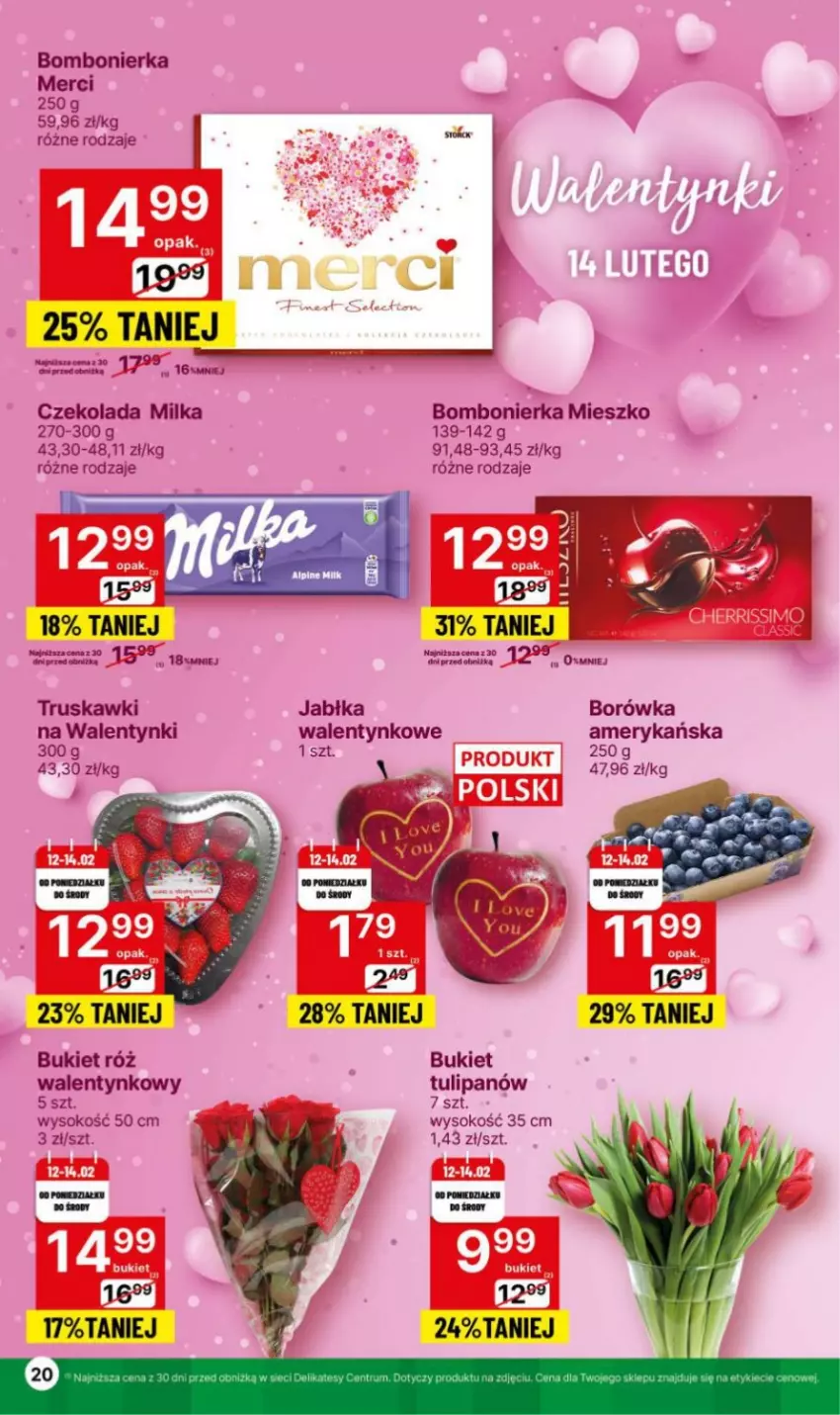 Gazetka promocyjna Delikatesy Centrum - NOWA GAZETKA Delikatesy Centrum od 12 lutego! 12-18.02.2024 - ważna 12.02 do 18.02.2024 - strona 20 - produkty: Borówka, Bukiet, Czekolada, Jabłka, Milka, Sok, Truskawki, Tulipan