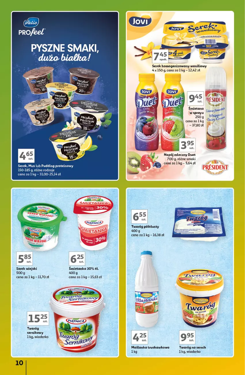 Gazetka promocyjna Auchan - Gazetka Znane Marki Lubiane Hipermarket Auchan - ważna 21.03 do 30.03.2024 - strona 10 - produkty: Maślanka, Mus, Napój, Napój mleczny, Pudding, Ser, Serek, Serek homogenizowany, Serek wiejski, Twaróg, Twaróg półtłusty