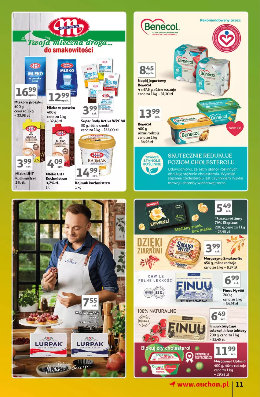 Gazetka promocyjna Auchan - Gazetka Znane Marki Lubiane Hipermarket Auchan - ważna 21.03 do 30.03.2024 - strona 11 - produkty: Benecol, Body, Finuu, Jogurt, Margaryna, Mleko, Mleko w proszku, Napój, Napój jogurtowy, Smakowita