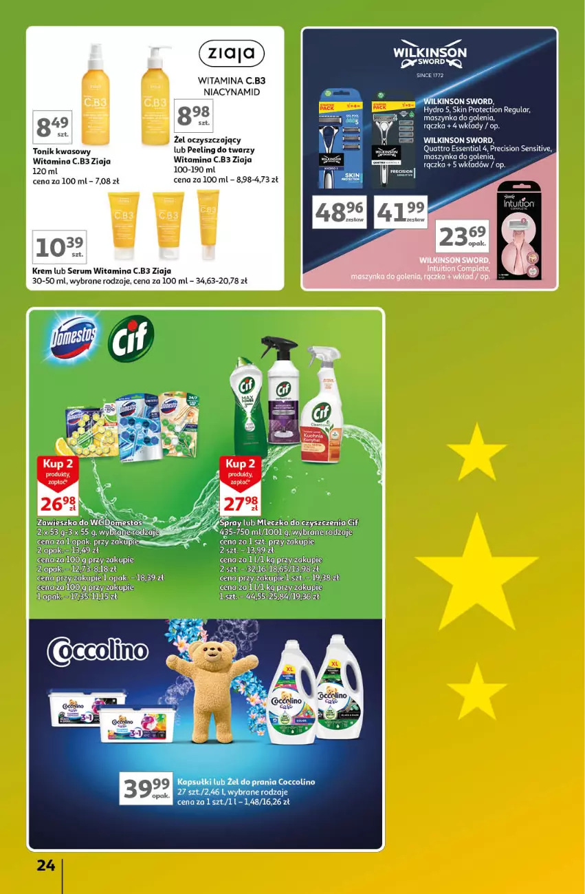 Gazetka promocyjna Auchan - Gazetka Znane Marki Lubiane Hipermarket Auchan - ważna 21.03 do 30.03.2024 - strona 24 - produkty: Cif, Maszynka, Maszynka do golenia, Mleczko, Peeling, Rum, Ser, Serum, Szynka, Tonik, Wilkinson Sword, Ziaja