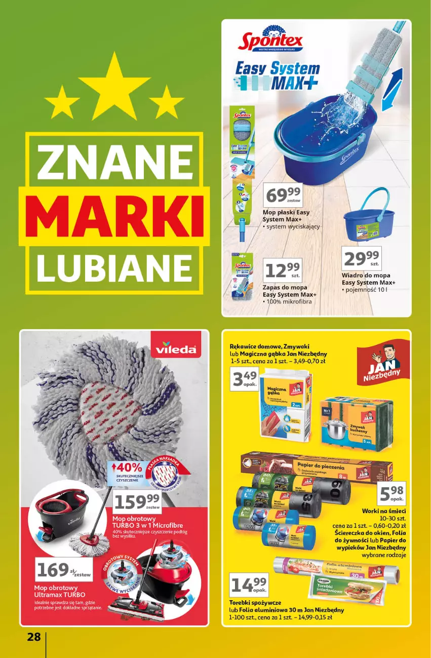 Gazetka promocyjna Auchan - Gazetka Znane Marki Lubiane Hipermarket Auchan - ważna 21.03 do 30.03.2024 - strona 28 - produkty: Folia aluminiowa, Jan Niezbędny, Mop, Papier, Rama, Rękawice, Sprzątanie, Wiadro, Worki na śmiec, Worki na śmieci