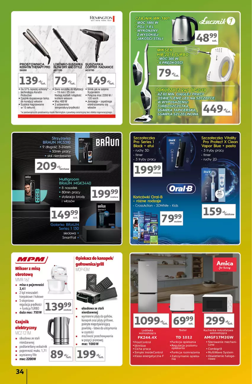 Gazetka promocyjna Auchan - Gazetka Znane Marki Lubiane Hipermarket Auchan - ważna 21.03 do 30.03.2024 - strona 34 - produkty: 5 Sekund, Braun, Control, Czajnik, Czajnik elektryczny, Fa, K2, Kuchenka mikrofalowa, Lack, Mikser, Mikser z misą, Opiekacz do kanapek, Por, Remington, Ser, Sok, Suszarka, Szczoteczka, Toster