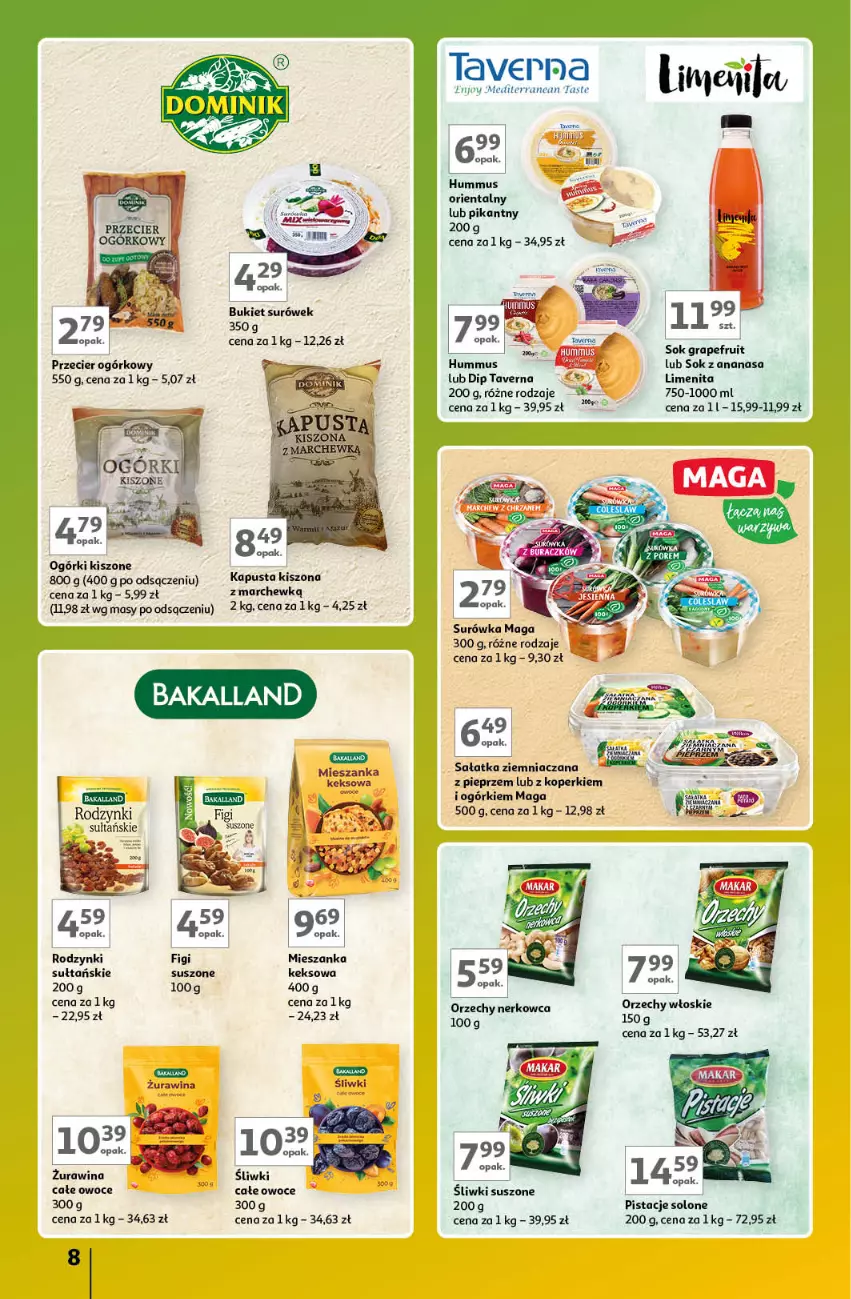 Gazetka promocyjna Auchan - Gazetka Znane Marki Lubiane Hipermarket Auchan - ważna 21.03 do 30.03.2024 - strona 8 - produkty: Ananas, Bukiet, Figi, Gra, Hummus, Mus, Orzechy włoskie, Owoce, Pieprz, Pistacje, Rodzynki, Sałat, Sałatka, Sok, Surówka