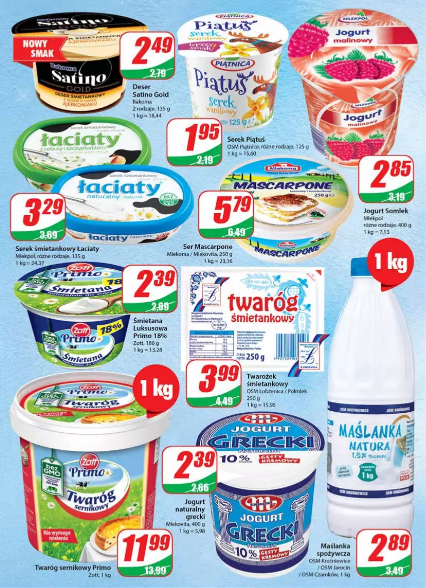 Gazetka promocyjna Dino - Gazetka - ważna 23.11 do 29.11.2022 - strona 14 - produkty: Bakoma, Deser, Jogurt, Mascarpone, Maślanka, Mleko, Mlekovita, POLMLEK, Sati, Ser, Serek, Tusz, Zott