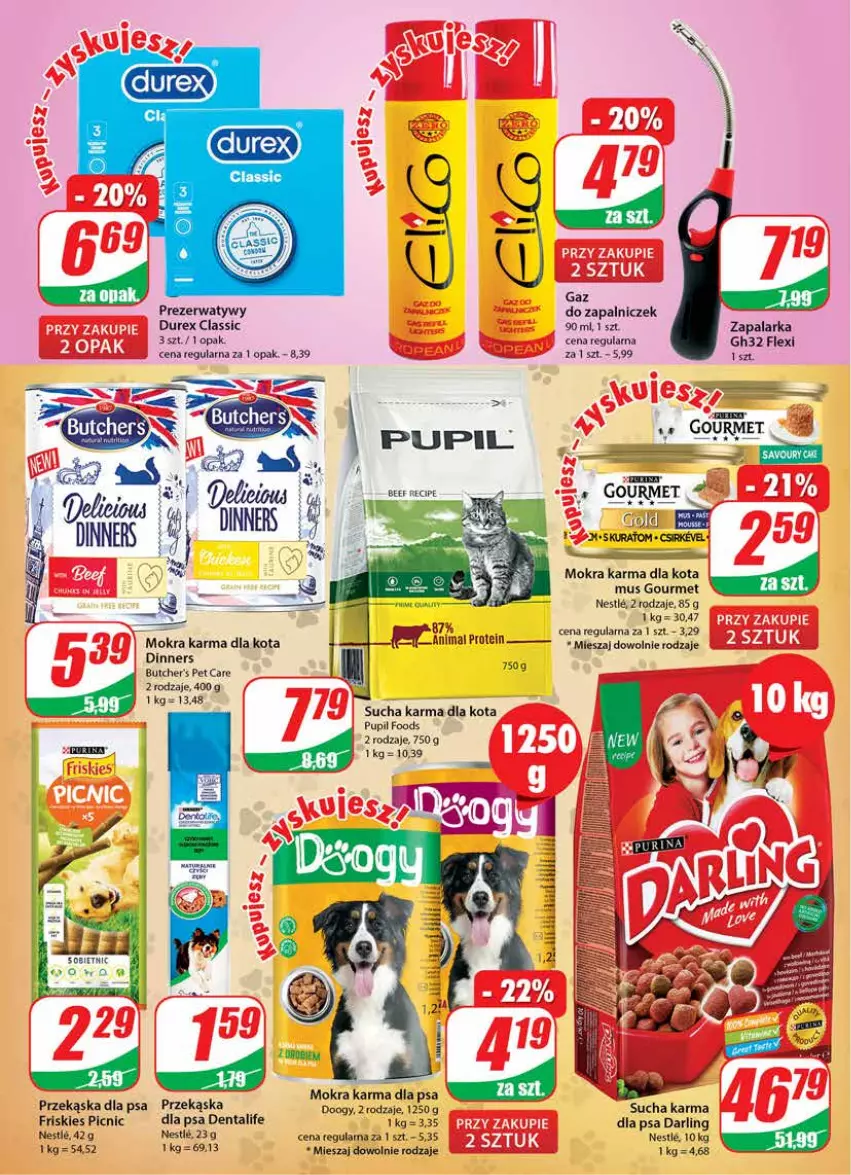 Gazetka promocyjna Dino - Gazetka - ważna 23.11 do 29.11.2022 - strona 26 - produkty: Butcher's, Durex, Friskies, Mokra karma, Mus, Prezerwatyw, Sucha karma, Zapalarka