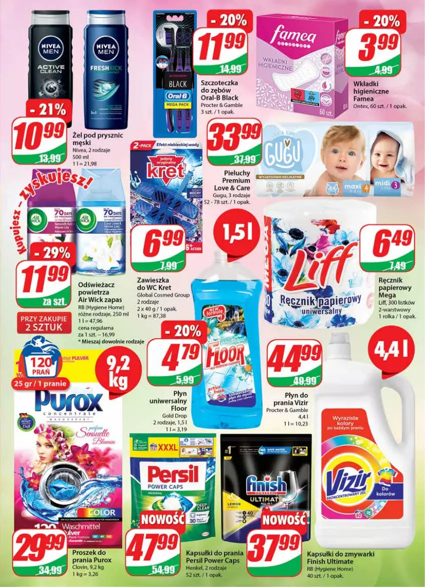 Gazetka promocyjna Dino - Gazetka - ważna 23.11 do 29.11.2022 - strona 27 - produkty: Air Wick, Finish, Kapsułki do prania, Kret, Lack, Lovi, Nivea, Papier, Persil, Pieluchy, Por, Pur, Ręcznik, Vizir, Wkładki, Zmywarki