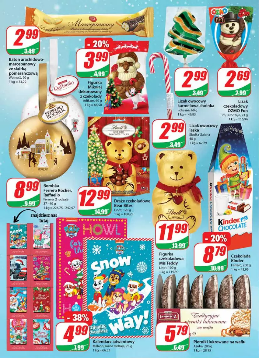 Gazetka promocyjna Dino - Gazetka - ważna 23.11 do 29.11.2022 - strona 4 - produkty: Baton, Choinka, Czekolada, Fa, Ferrero, Ferrero Rocher, Inka, Kalendarz, Kalendarz adwentowy, Kinder, Lindt, Piernik, Raffaello