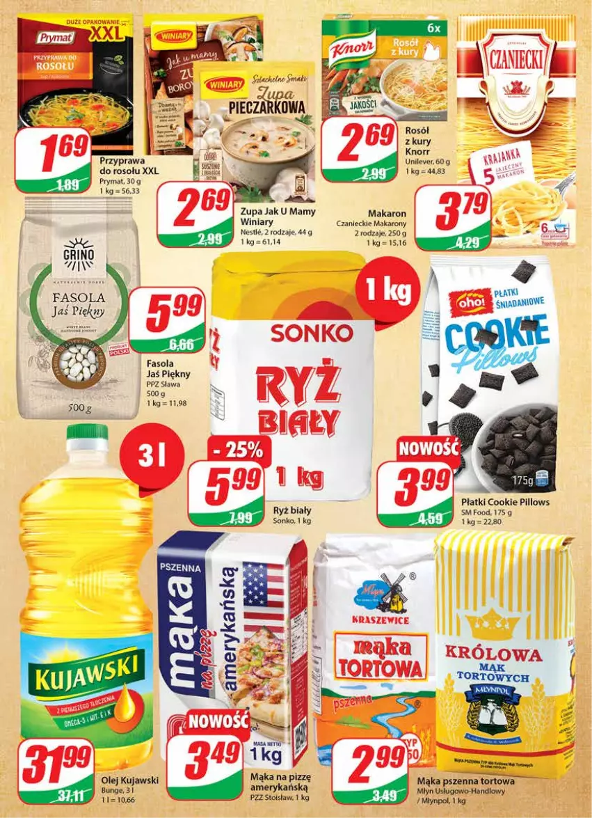 Gazetka promocyjna Dino - Gazetka - ważna 23.11 do 29.11.2022 - strona 8 - produkty: Danio, Fa, Knorr, Kujawski, Mąka, Mąka pszenna, Makaron, Młynpol, Olej, Prymat, Przyprawa do rosołu, Ryż, Ryż biały, Sonko, Winiary, Zupa