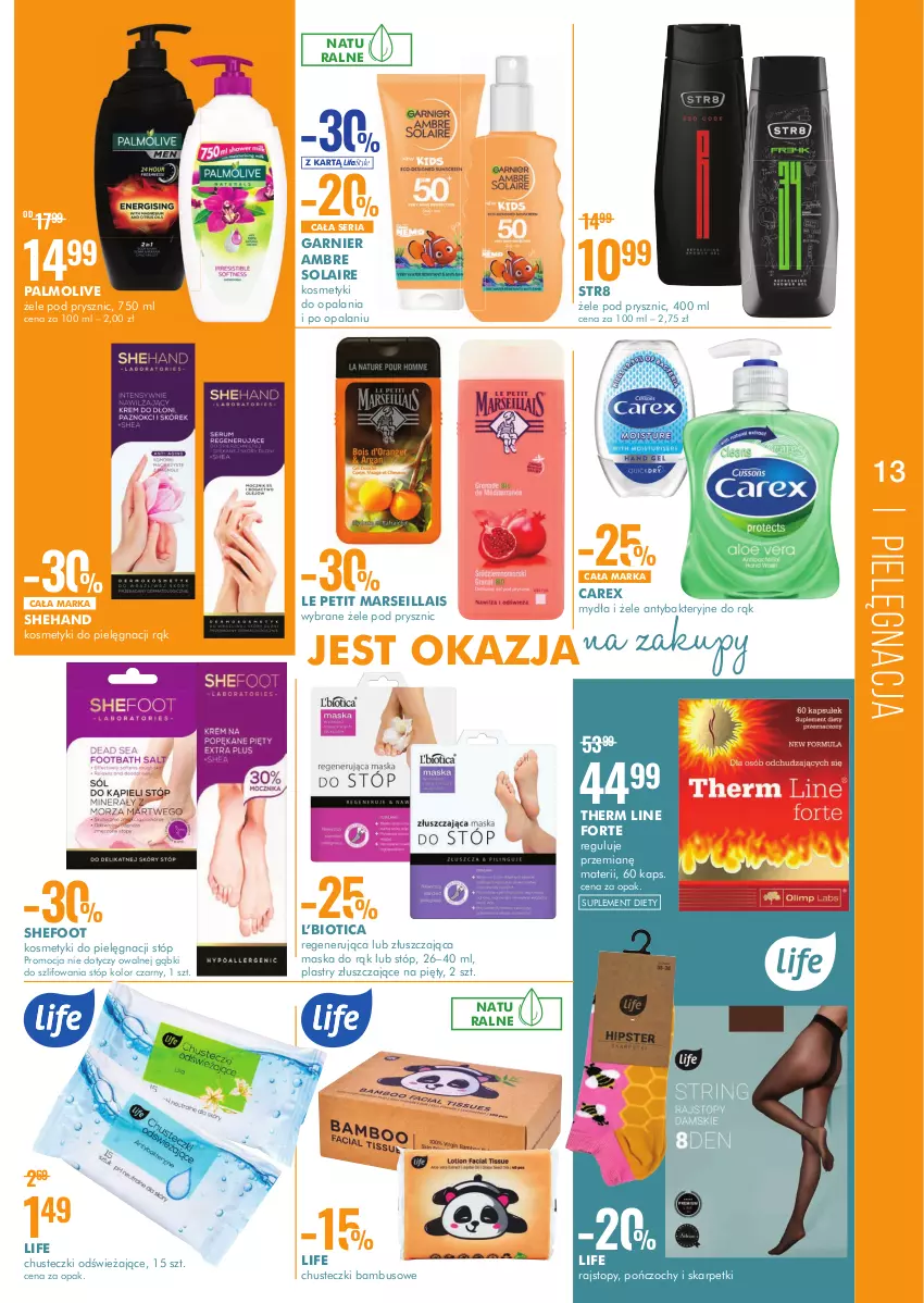 Gazetka promocyjna Super Pharm - Gazetka - ważna 07.07 do 21.07.2022 - strona 13 - produkty: Chusteczki, Garnier, Karp, Kosmetyki do pielęgnacji, Mars, Maska, Palmolive, Pończochy, Rajstopy, Ser, Skarpetki, Str8, Suplement diety, Therm Line, Top