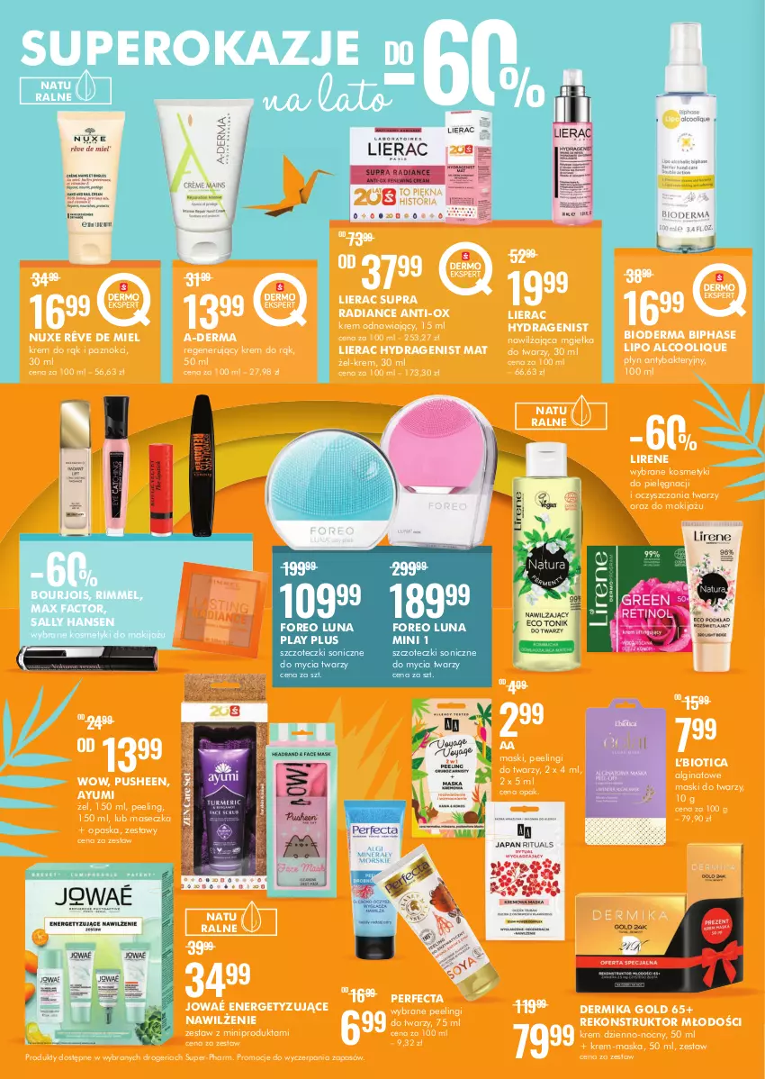 Gazetka promocyjna Super Pharm - Gazetka - ważna 07.07 do 21.07.2022 - strona 4 - produkty: A-derma, Ayumi, Bioderma, Bourjois, Dermika, Fa, Gin, Kosmetyki do pielęgnacji, Krem do rąk, LG, Lierac, Lirene, Makijaż, Maska, Max Factor, Mgiełka do twarzy, Nuxe, Opaska, Oreo, Peeling, Perfecta, Sally Hansen