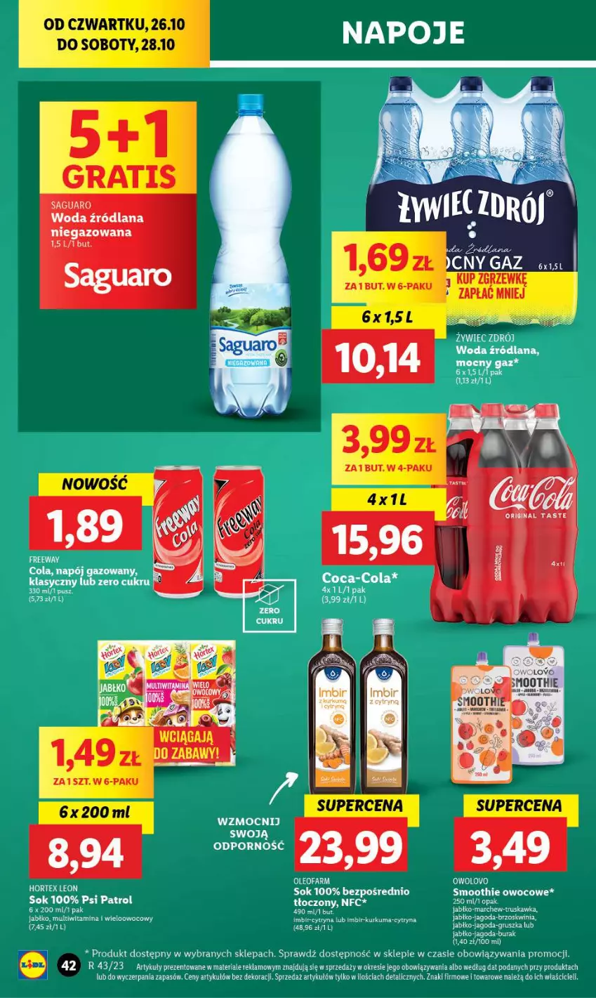 Gazetka promocyjna Lidl - GAZETKA - ważna 26.10 do 28.10.2023 - strona 56 - produkty: Coca-Cola, LANA, Napój, Napój gazowany, Psi Patrol, Smoothie, Sok, Woda