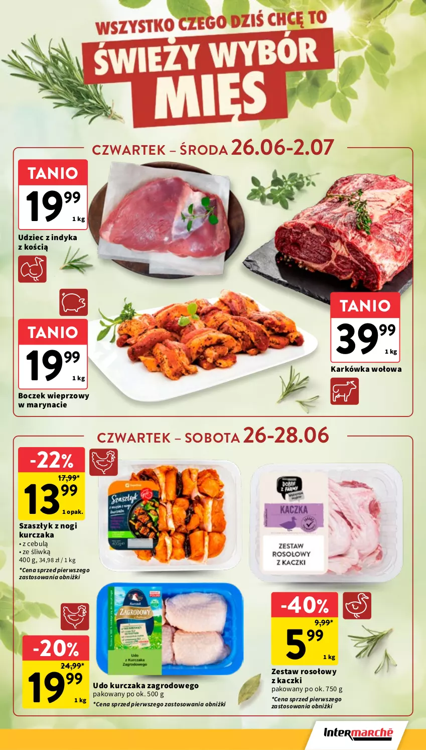 Gazetka promocyjna Intermarche - Gazetka Intermarche - ważna 26.06 do 02.07.2025 - strona 15 - produkty: Boczek, Boczek wieprzowy, Kurczak, Udziec z indyka, Zestaw rosołowy z kaczki