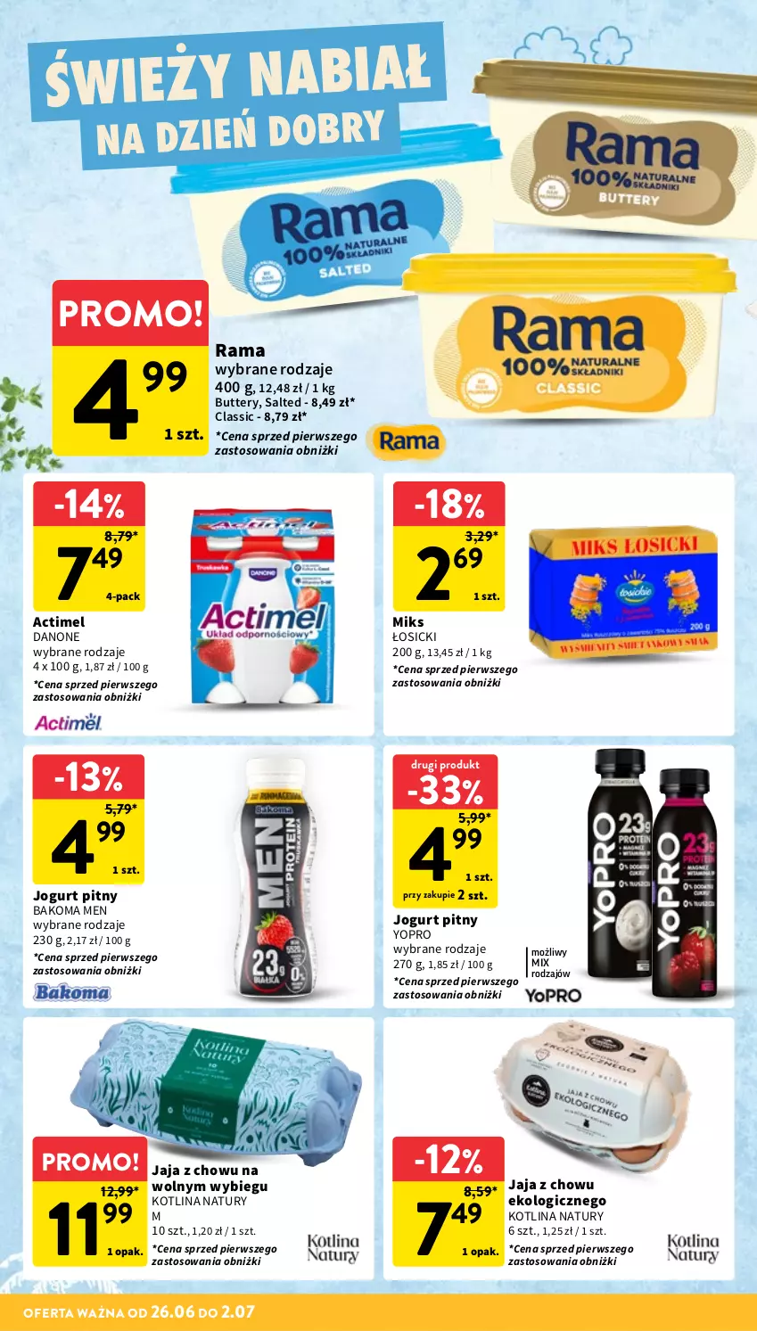 Gazetka promocyjna Intermarche - Gazetka Intermarche - ważna 26.06 do 02.07.2025 - strona 18 - produkty: Actimel, Bakoma, Danone, Jaja, Jogurt, Jogurt pitny, Kotlin, Rama