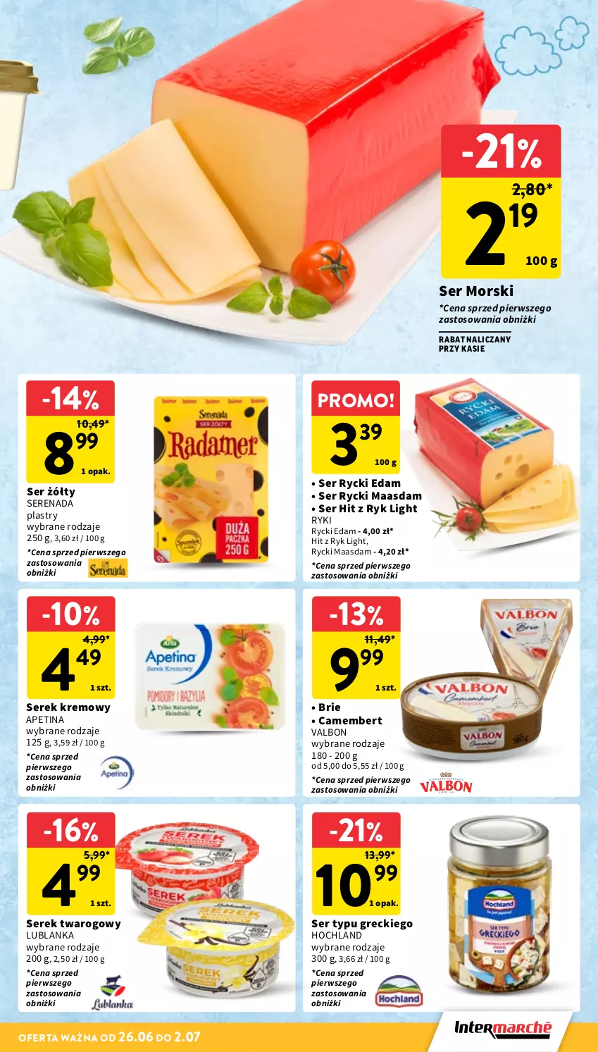 Gazetka promocyjna Intermarche - Gazetka Intermarche - ważna 26.06 do 02.07.2025 - strona 19 - produkty: Brie, Camembert, Edam, Hochland, Maasdam, Rycki Edam, Ser, Serek, Serek twarogowy
