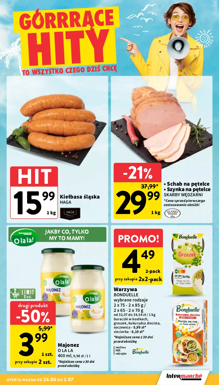 Gazetka promocyjna Intermarche - Gazetka Intermarche - ważna 26.06 do 02.07.2025 - strona 7 - produkty: Bonduelle, Buraczki, Cieciorka, Groszek, Kiełbasa, Kiełbasa śląska, Kukurydza, Majonez, Orka, Szynka, Warzywa