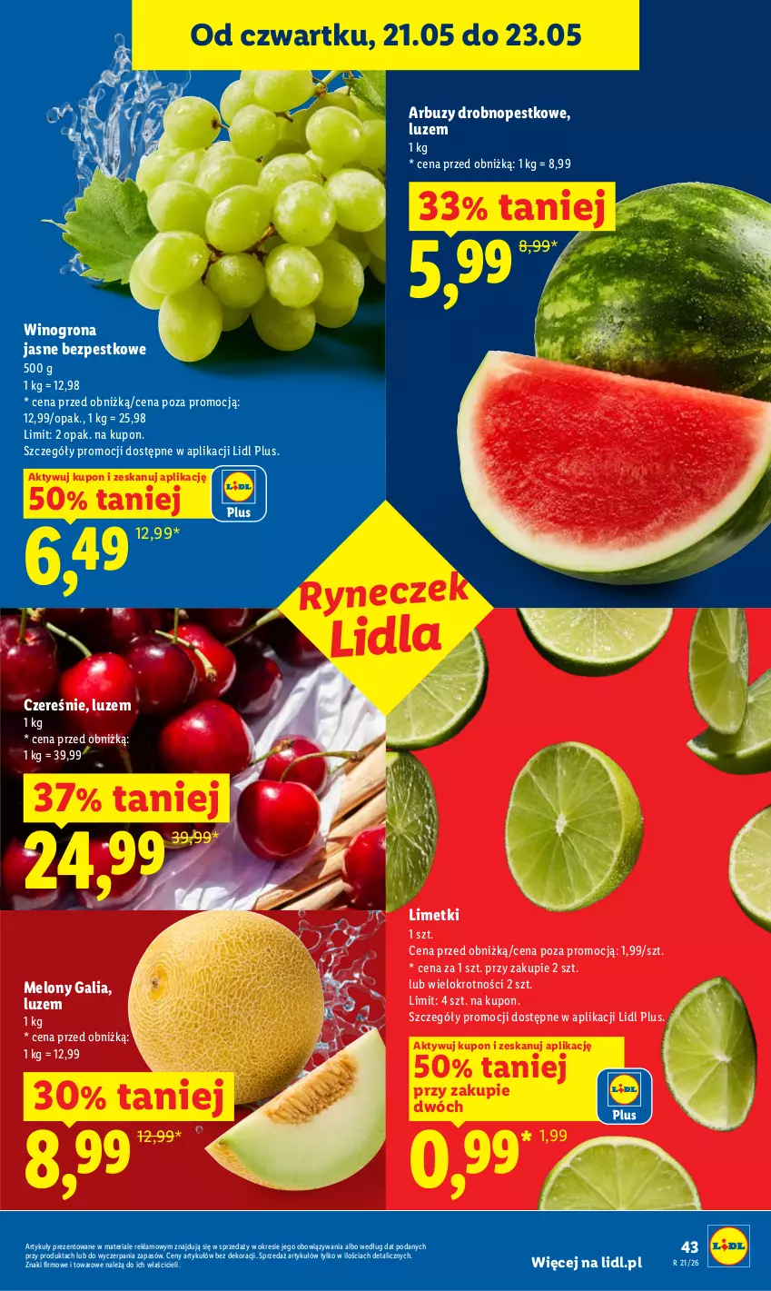 Gazetka promocyjna Lidl - Gazetka ważna od 21.05 do 23.05 - ważna 21.05 do 23.05.2026 - strona 43 - produkty: Arbuz, Melon, Wino, Winogrona