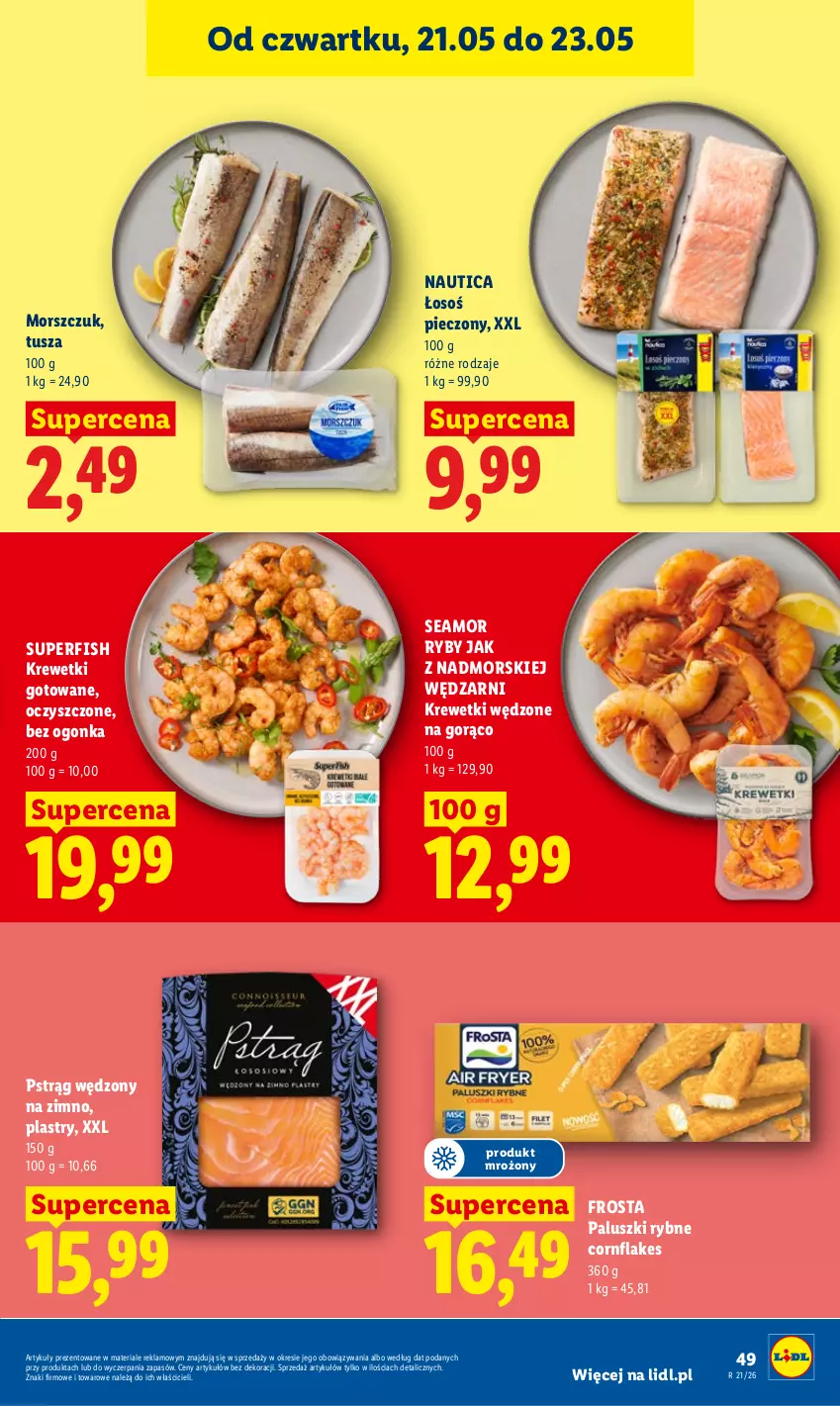 Gazetka promocyjna Lidl - Gazetka ważna od 21.05 do 23.05 - ważna 21.05 do 23.05.2026 - strona 51 - produkty: Frosta, Krewetki, Paluszki rybne, Piec, Pstrąg, Pstrąg wędzony, Tusz