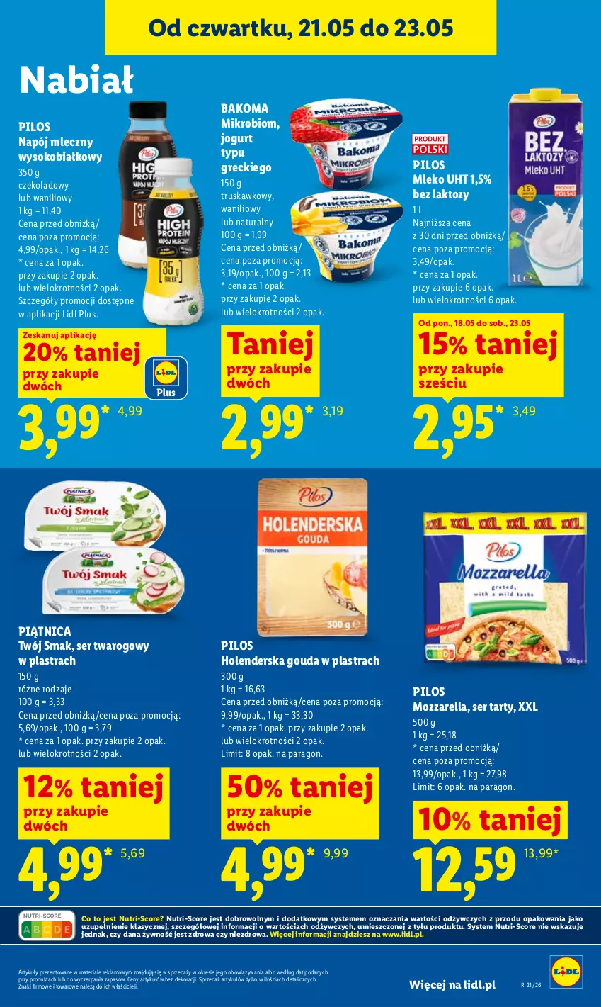 Gazetka promocyjna Lidl - Gazetka ważna od 21.05 do 23.05 - ważna 21.05 do 23.05.2026 - strona 61 - produkty: Bakoma, Gouda, Jogurt, Mleko, Mozzarella, Napój, Napój mleczny, Piątnica, Pilos, Ser, Ser twarogowy, Sok, Twój Smak