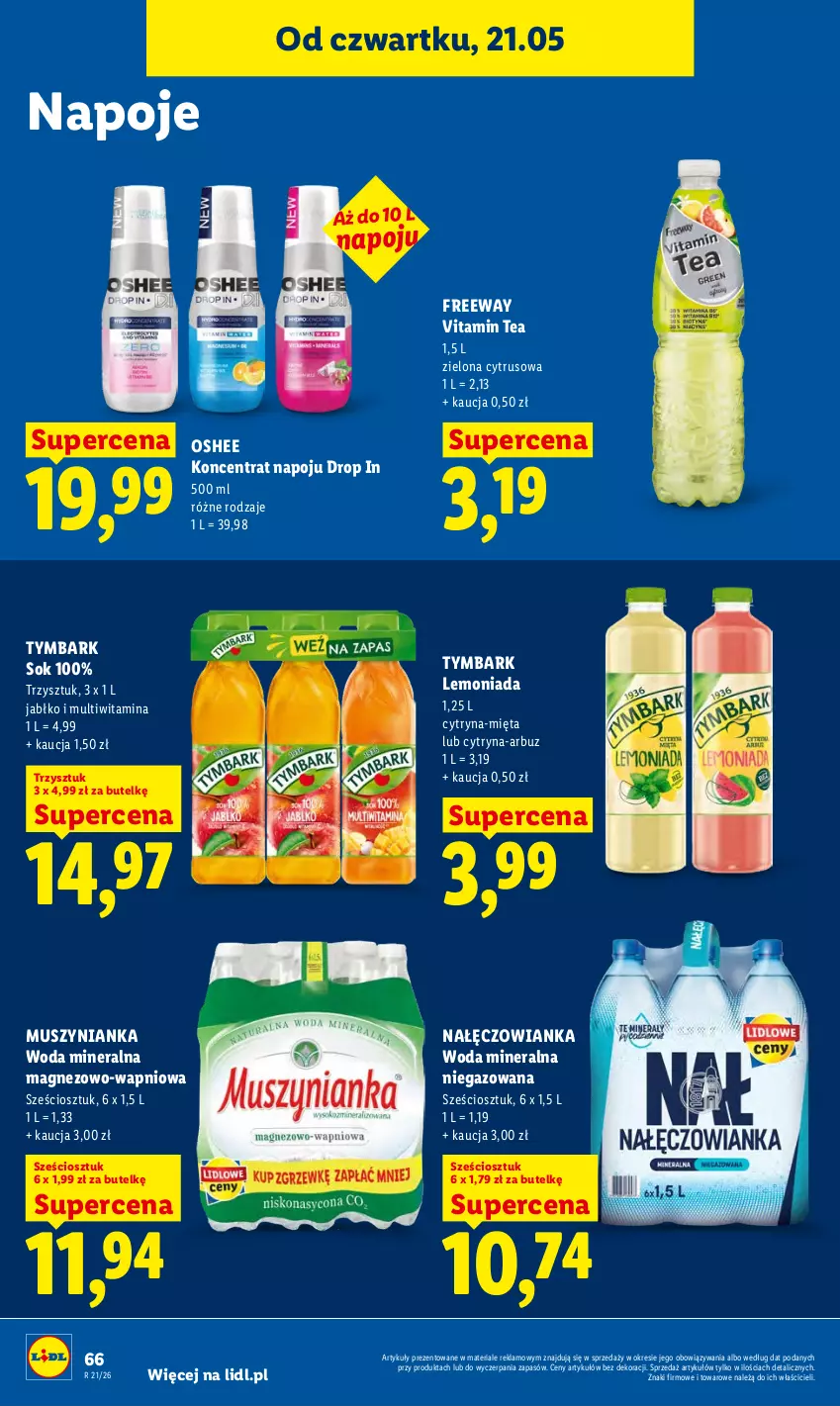 Gazetka promocyjna Lidl - Gazetka ważna od 21.05 do 23.05 - ważna 21.05 do 23.05.2026 - strona 72 - produkty: Arbuz, Lemoniada, Magnez, Mięta, Mus, Muszynianka, Nałęczowianka, Napoje, Oshee, Sok, Tymbark, Woda, Woda mineralna