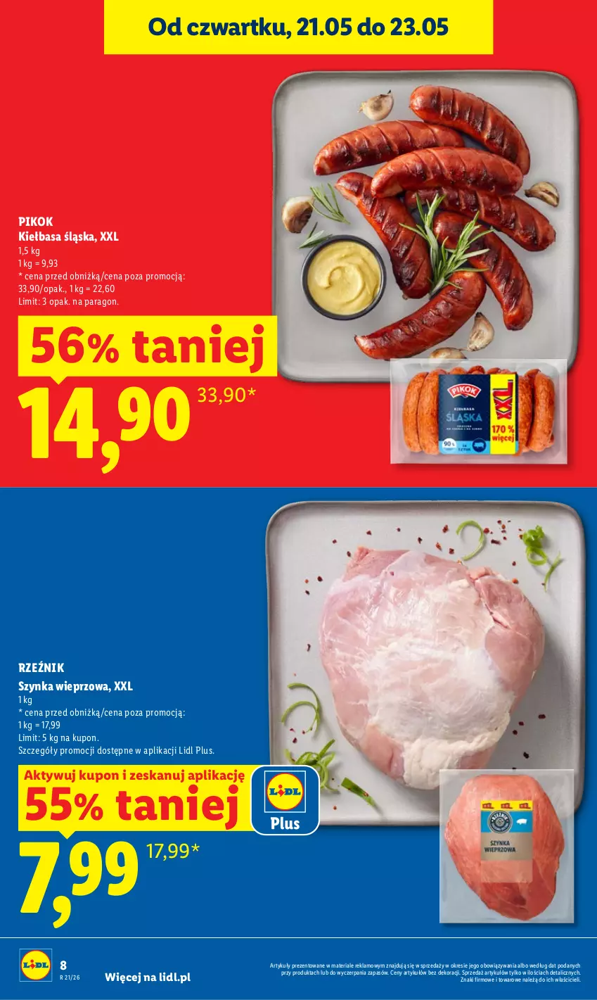 Gazetka promocyjna Lidl - Gazetka ważna od 21.05 do 23.05 - ważna 21.05 do 23.05.2026 - strona 8 - produkty: Kiełbasa, Kiełbasa śląska, PIKOK, Szynka, Szynka wieprzowa