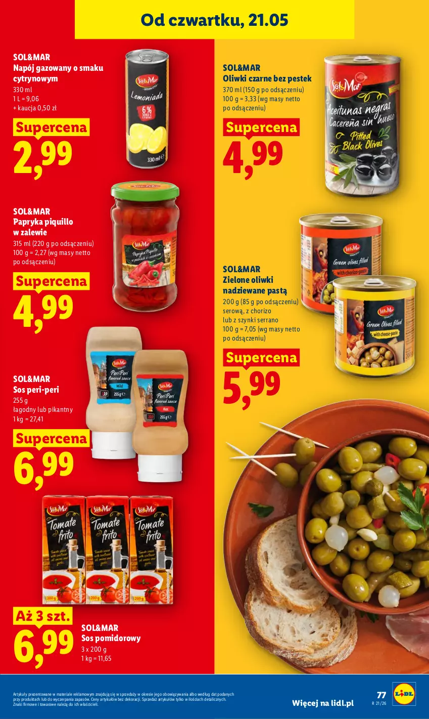 Gazetka promocyjna Lidl - Gazetka ważna od 21.05 do 23.05 - ważna 21.05 do 23.05.2026 - strona 85 - produkty: Napój, Napój gazowany, Oliwki, Oliwki czarne, Papryka, Ser, Sos, Sos pomidorowy, Stek