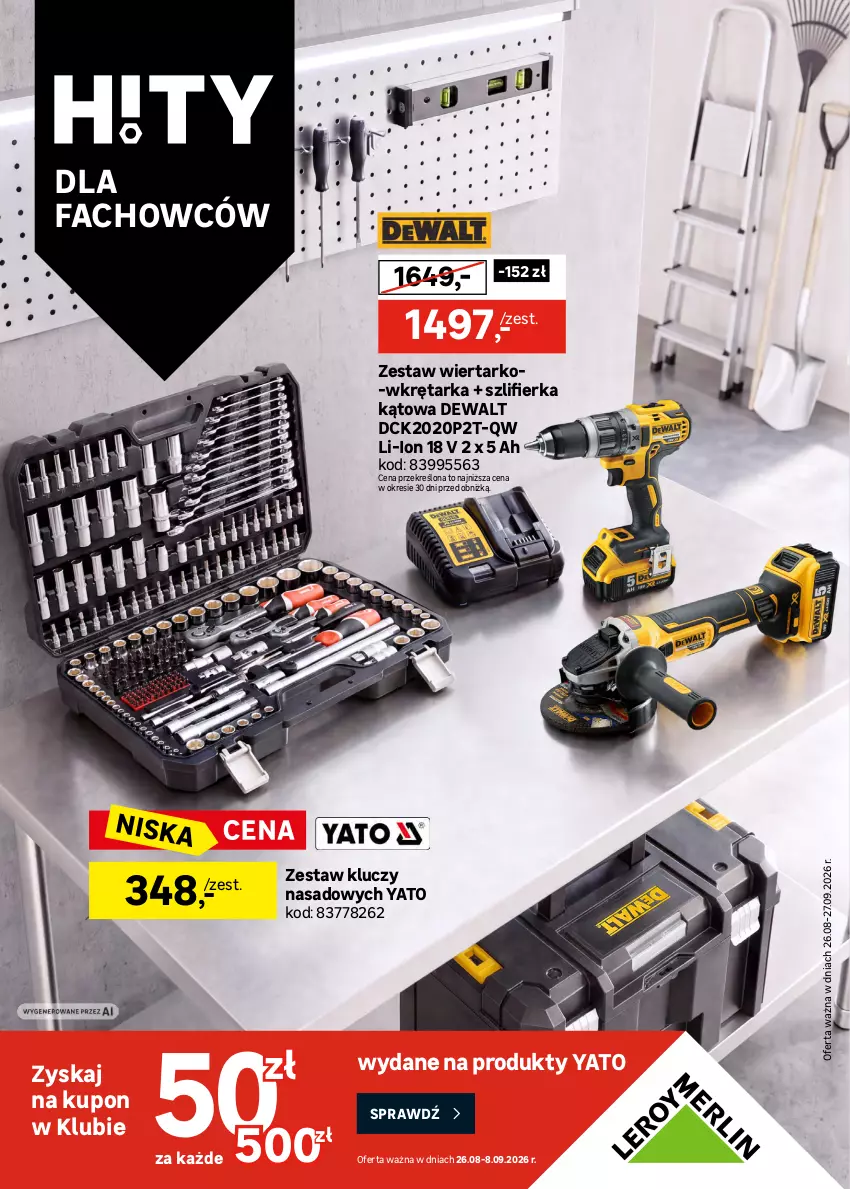 Gazetka promocyjna Leroy Merlin - Gazetka Leroy Merlin - ważna 26.08 do 27.09.2026 - strona 1 - produkty: Fa, K2, Szlifierka, Szlifierka kątowa, Tarka, Wkręt, Wkrętarka, Zestaw kluczy, Zestaw kluczy nasadowych