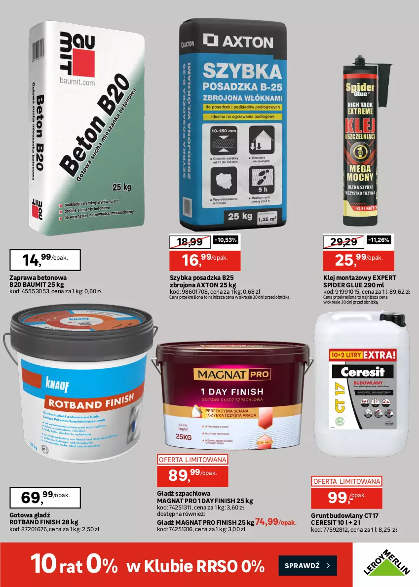 Gazetka promocyjna Leroy Merlin - Gazetka Leroy Merlin - ważna 26.08 do 27.09.2026 - strona 33 - produkty: Cement, Ceresit, Finish, Gładź szpachlowa, Gra, Grunt, Klej, Klej elastyczny, Ogrzewanie, Por, Zaprawa klejowa