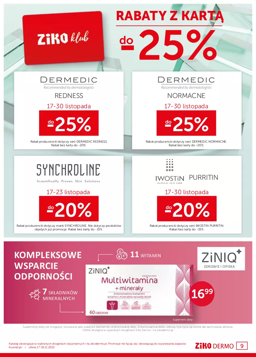 Gazetka promocyjna Ziko - Gazetka Ziko Dermo - ważna 17.10 do 30.10.2024 - strona 9 - produkty: Dermedic, Iwostin, Por, Pur, Ser, Suplement diety, Top, Zdrowie