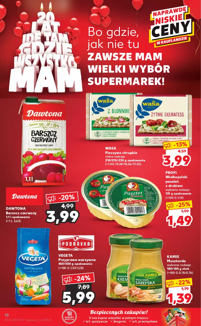 Gazetka promocyjna Kaufland - OFERTA TYGODNIA - ważna 25.11 do 01.12.2021 - strona 10 - produkty: Chrupki, Dawtona, Kamis, Mus, Musztarda, Pasztet, Piec, Pieczywo, Pieczywo chrupkie, Vegeta, Wasa