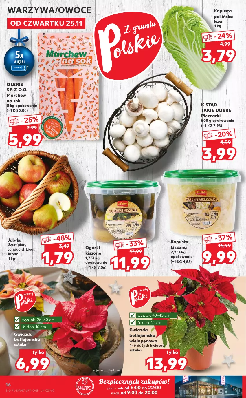 Gazetka promocyjna Kaufland - OFERTA TYGODNIA - ważna 25.11 do 01.12.2021 - strona 16 - produkty: Gwiazda, Jabłka, Jonagold, Ligol, Owoce, Piec, Sok, Szampion, Warzywa