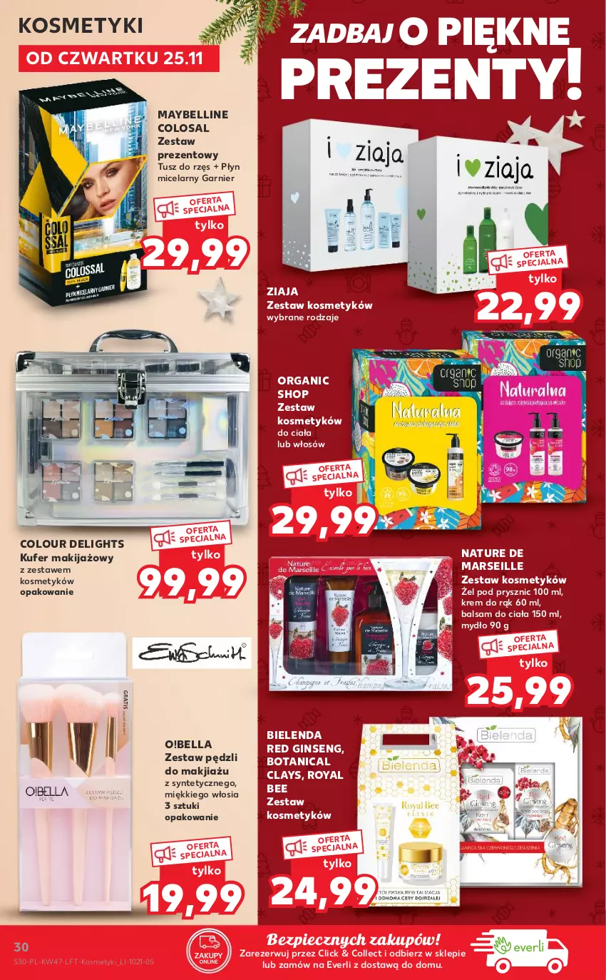 Gazetka promocyjna Kaufland - OFERTA TYGODNIA - ważna 25.11 do 01.12.2021 - strona 30 - produkty: Balsam do ciała, Bell, Bella, Bielenda, Garnier, Gin, Krem do rąk, Makijaż, Mars, Maybelline, Mydło, Piec, Płyn micelarny, Tusz, Zestaw pędzli, Zestaw prezentowy, Ziaja