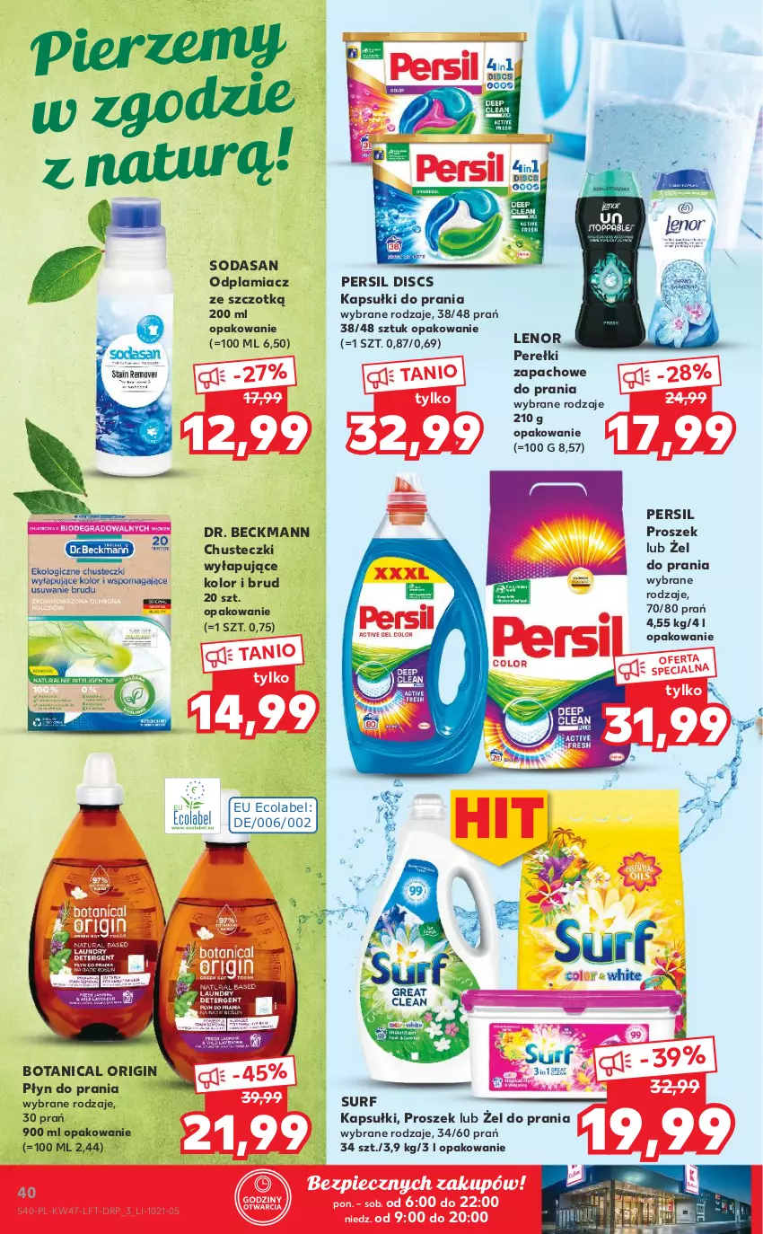 Gazetka promocyjna Kaufland - OFERTA TYGODNIA - ważna 25.11 do 01.12.2021 - strona 40 - produkty: Chusteczki, Gin, Kapsułki do prania, Lenor, Odplamiacz, Perełki zapachowe, Persil, Piec, Płyn do prania, Surf