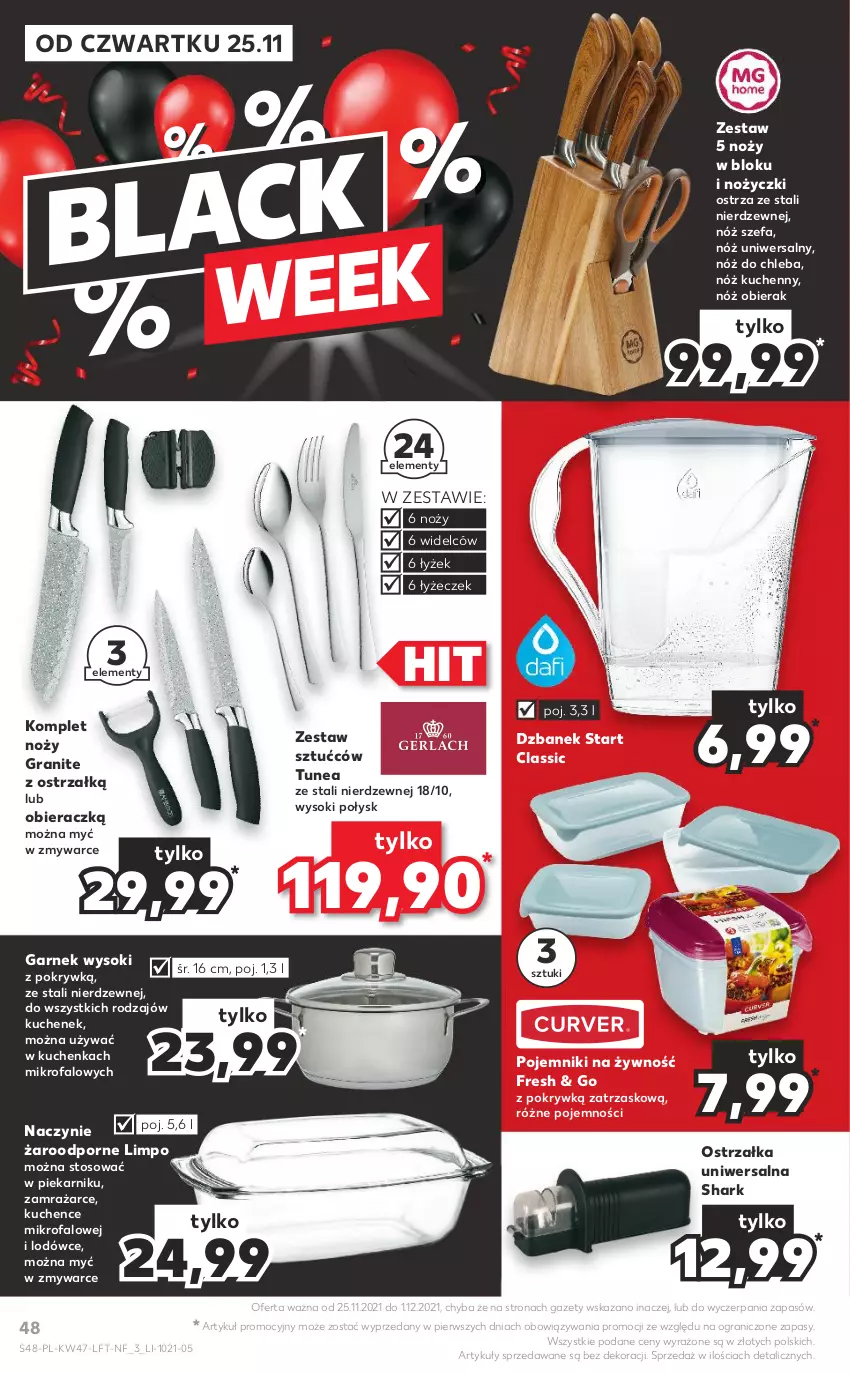 Gazetka promocyjna Kaufland - OFERTA TYGODNIA - ważna 25.11 do 01.12.2021 - strona 48 - produkty: Chleb, Dzbanek, Fa, Garnek, Gra, Naczynie żaroodporne, Noż, Nóż do chleba, Nóż uniwersalny, Nożyczki, Piekarnik, Pojemnik, Por, Sok, Zestaw sztućców