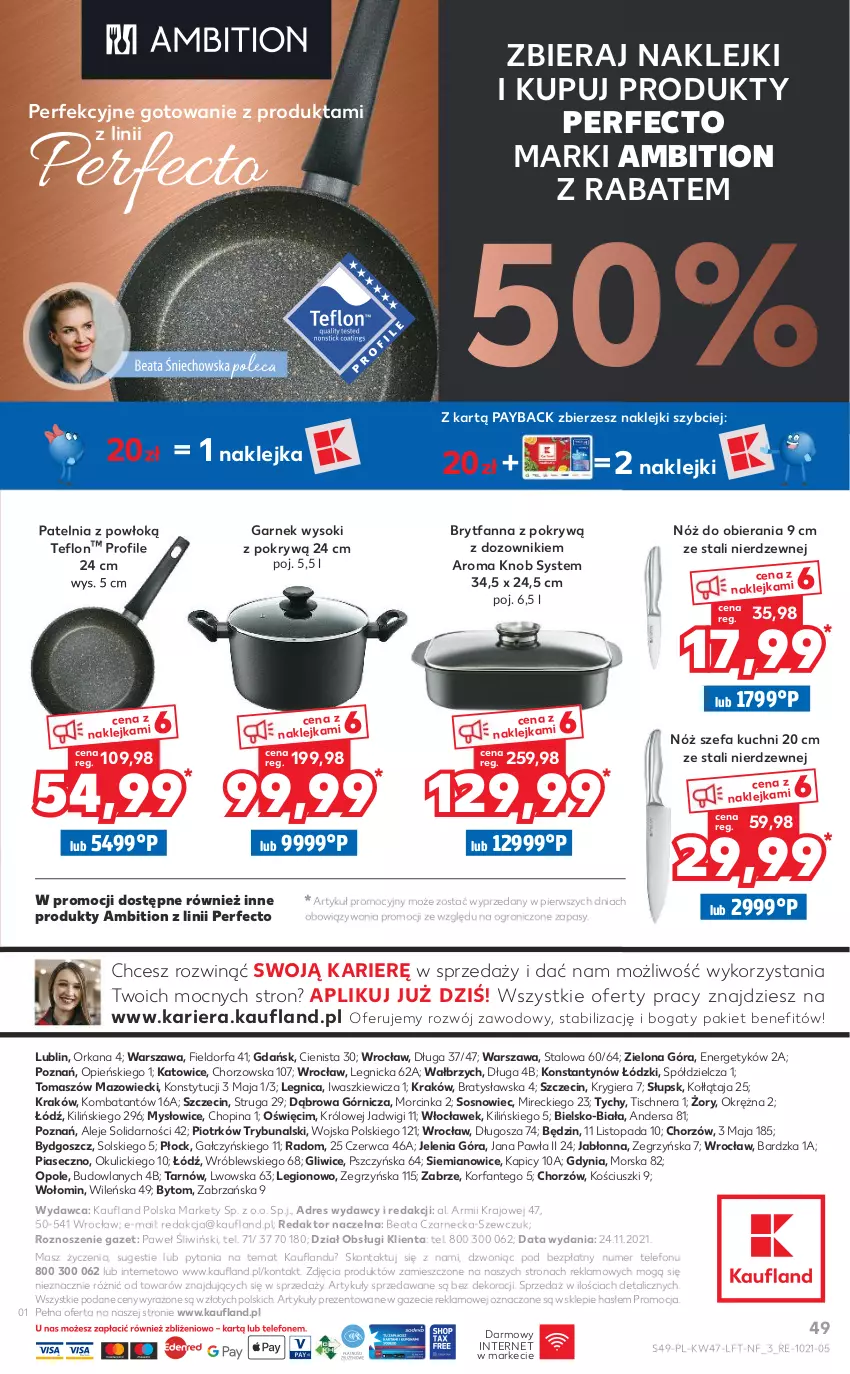 Gazetka promocyjna Kaufland - OFERTA TYGODNIA - ważna 25.11 do 01.12.2021 - strona 49 - produkty: Ambition, Dozownik, Dres, Fa, Garnek, Gra, Inka, Klej, Nóż szefa kuchni, Orka, Patelnia, Sok, Sos, Telefon, Top