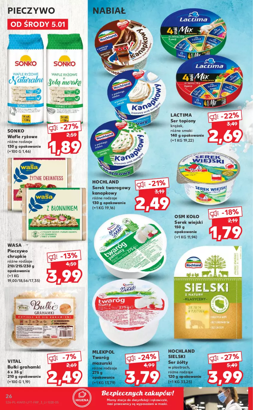 Gazetka promocyjna Kaufland - OFERTA TYGODNIA - ważna 05.01 do 12.01.2022 - strona 26 - produkty: Chrupki, Gra, Hochland, Piec, Pieczywo, Pieczywo chrupkie, Ryż, Ser, Ser topiony, Serek, Serek twarogowy, Serek wiejski, Sonko, Top, Twaróg, Wafle, Wasa