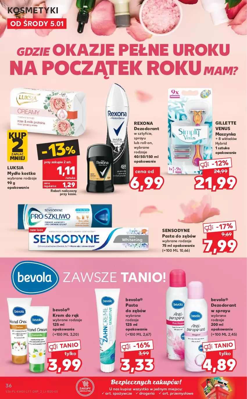 Gazetka promocyjna Kaufland - OFERTA TYGODNIA - ważna 05.01 do 12.01.2022 - strona 36 - produkty: Dezodorant, Gillette, Gillette Venus, Krem do rąk, Luksja, Maszynka, Mydło, Pasta do zębów, Piec, Rexona, Sensodyne, Szynka, Venus