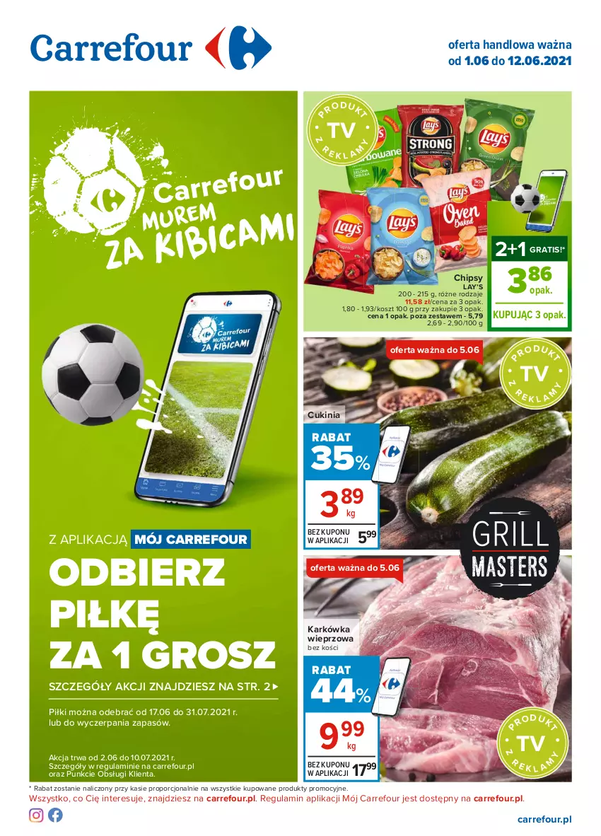 Gazetka promocyjna Carrefour - Gazetka Carrefour - ważna 31.05 do 12.06.2021 - strona 1 - produkty: Chipsy, Gra, Karkówka wieprzowa, Kosz, Lay’s, Por