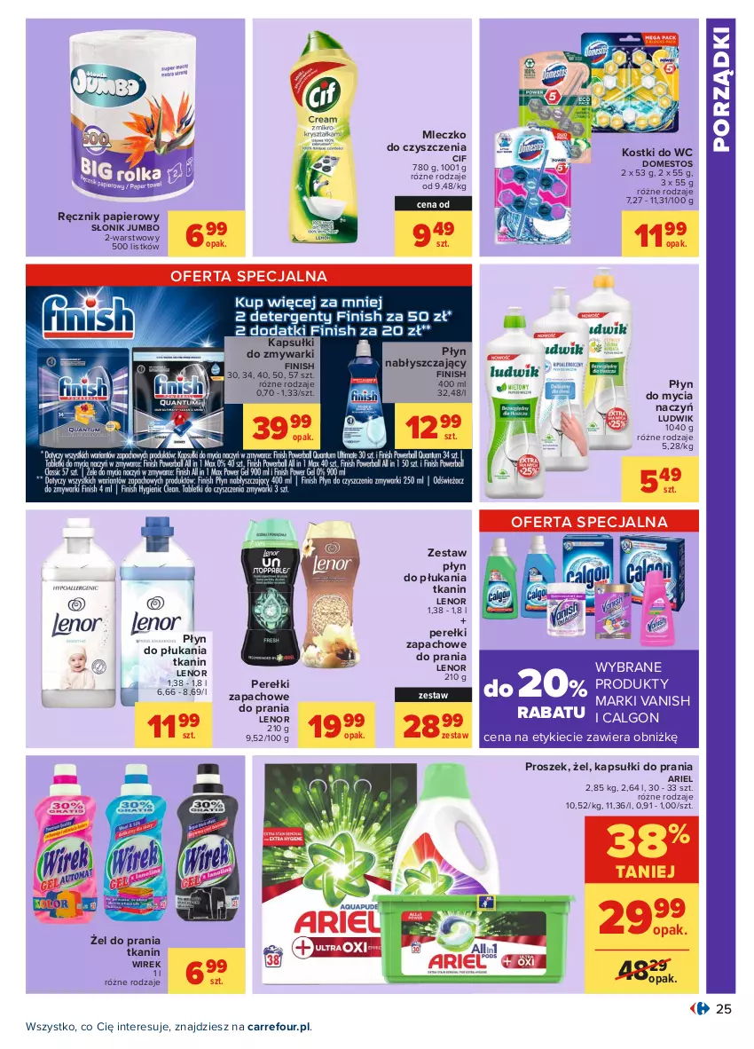 Gazetka promocyjna Carrefour - Gazetka Carrefour - ważna 31.05 do 12.06.2021 - strona 25 - produkty: Ariel, Calgon, Cif, Do mycia naczyń, Domestos, Finish, Kapsułki do prania, Lenor, LG, Ludwik, Mleczko, Papier, Perełki zapachowe, Płyn do mycia, Płyn do mycia naczyń, Płyn do płukania, Płyn nabłyszczający, Por, Ręcznik, Vanish, Zmywarki