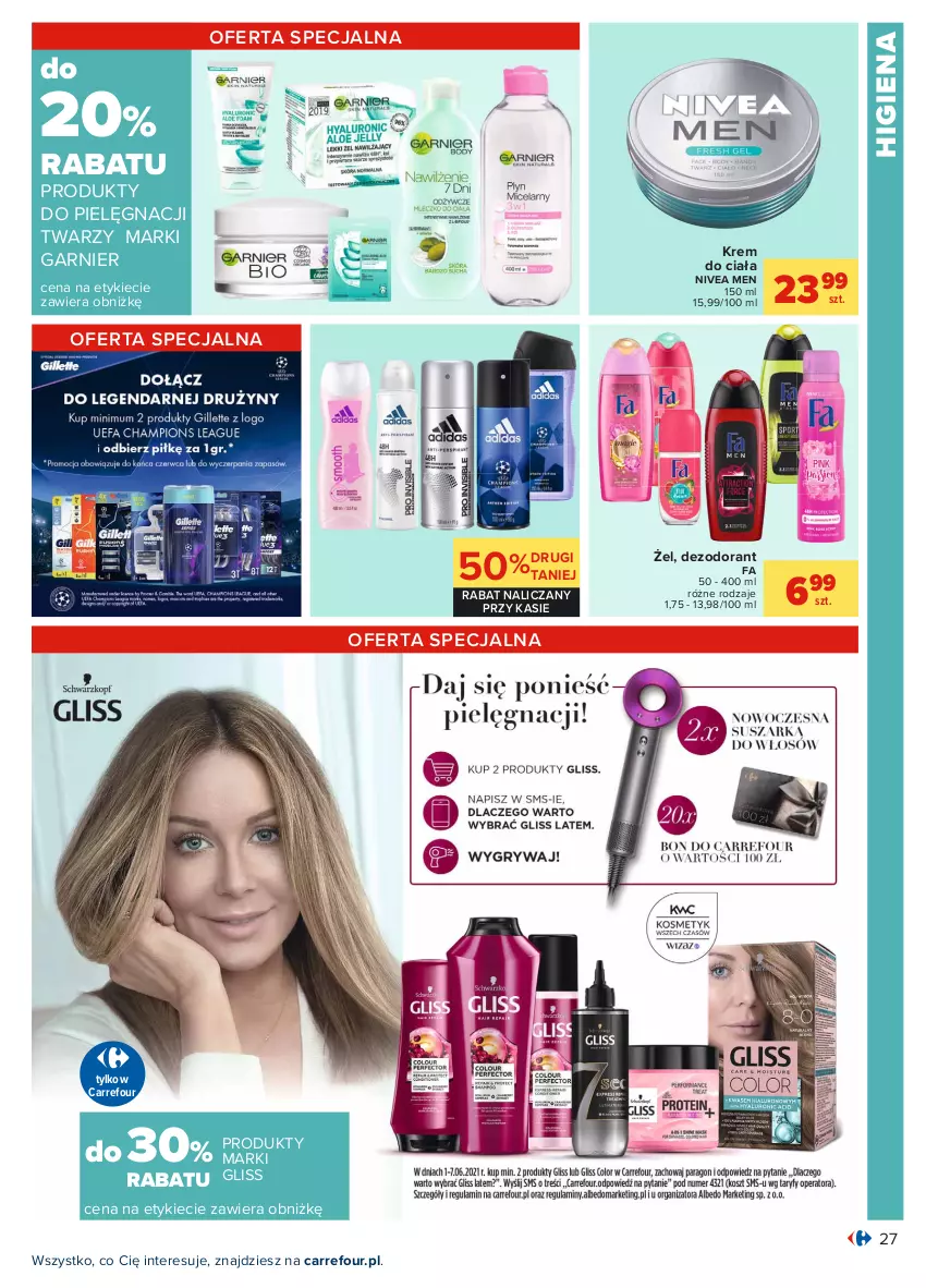 Gazetka promocyjna Carrefour - Gazetka Carrefour - ważna 31.05 do 12.06.2021 - strona 27 - produkty: Dezodorant, Fa, Garnier, Krem do ciała, Nivea, Nivea Men