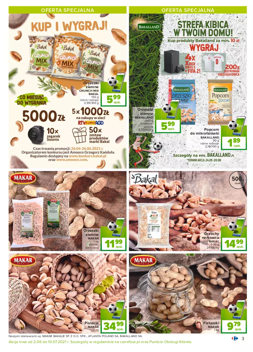 Gazetka promocyjna Carrefour - Gazetka Carrefour - ważna 31.05 do 12.06.2021 - strona 3 - produkty: Bakalland, Fa, Hortex, Nektar, Orzeszki, Orzeszki ziemne, Pistacje, Popcorn, Sok