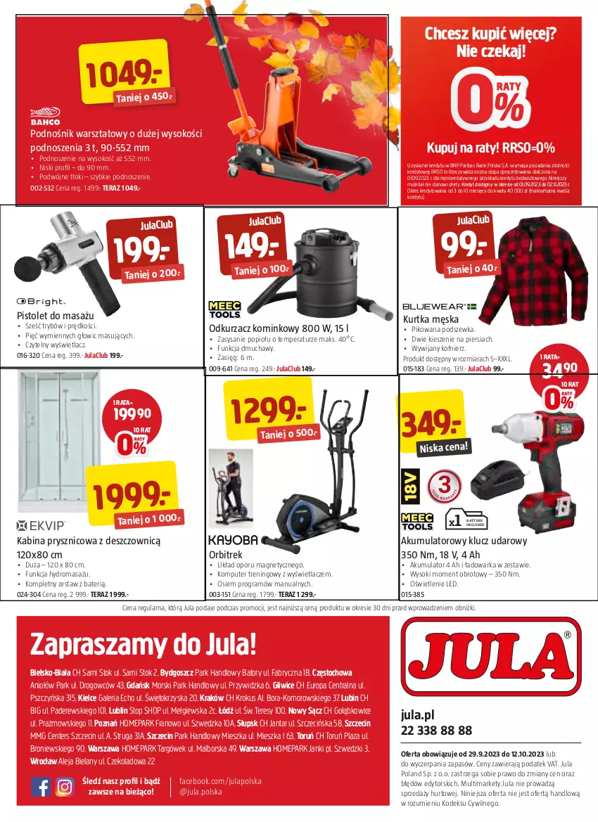 Gazetka promocyjna Jula - Gazetka - ważna 29.09 do 12.10.2023 - strona 8 - produkty: Akumulator, Fa, Gra, Kabina prysznicowa, Klucz udarowy, Komputer, Kosz, Krokus, Kurtka, Odkurzacz, Odkurzacz kominkowy, Orbit, Orbitrek, Pistolet, Por, Sok, Tera, Top, Warka