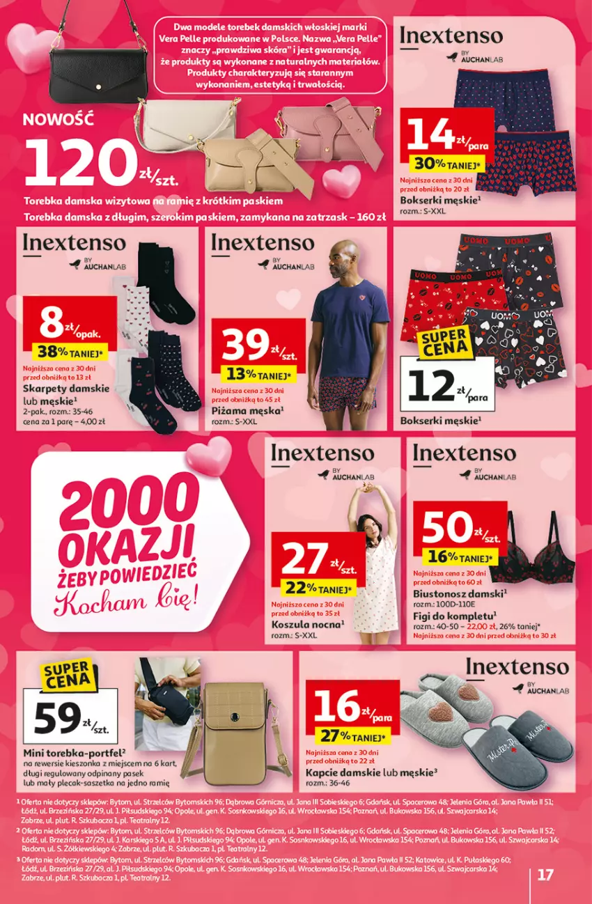 Gazetka promocyjna Auchan - Gazetka 30 Lat Hipermarket Auchan - ważna 05.02 do 11.02.2026 - strona 17 - produkty: Biustonosz, Bokserki, Figi, Kapcie, Karp, Kosz, Koszula, Koszula nocna, Pasek, Piżama, Plecak, Por, Ser, Torebka